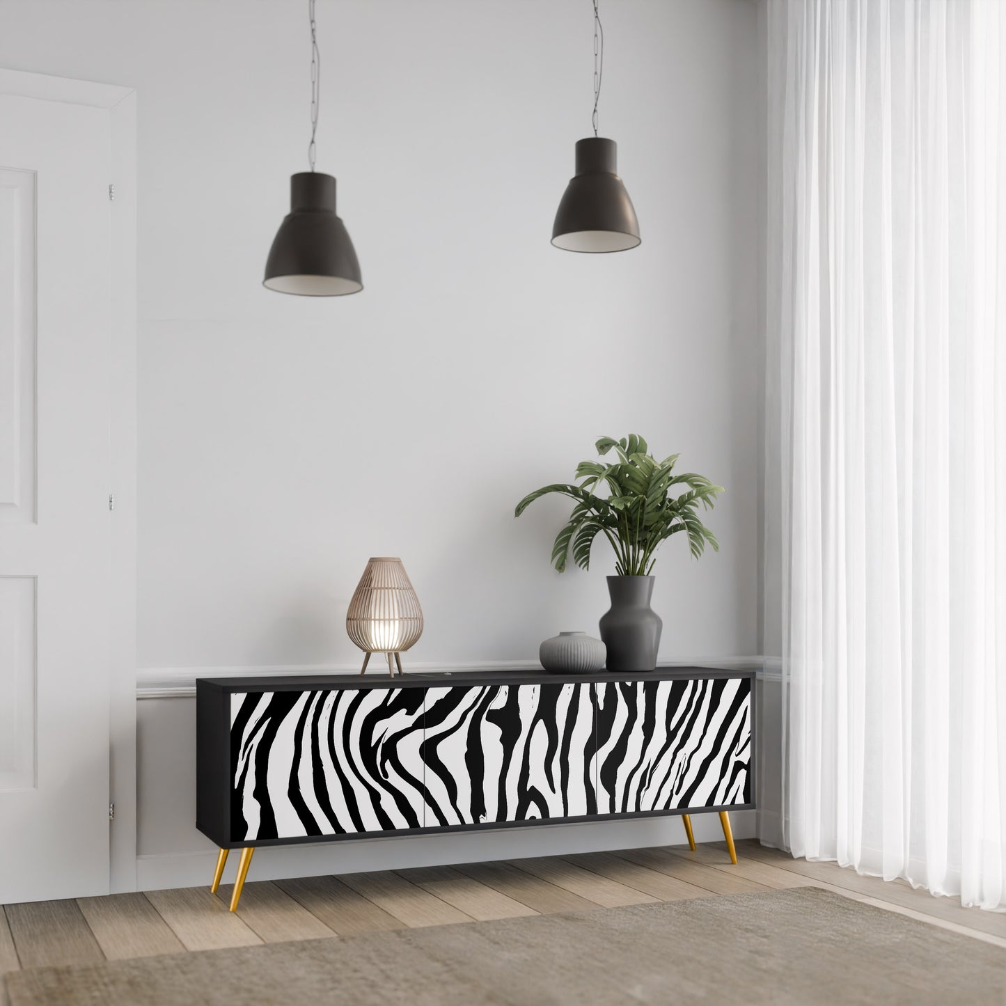 SPLENDID ZEBRA 3-dörrars TV-bänk i svart finish