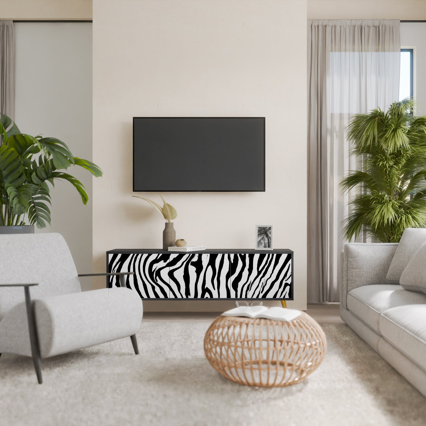 SPLENDID ZEBRA 3-dörrars TV-bänk i svart finish
