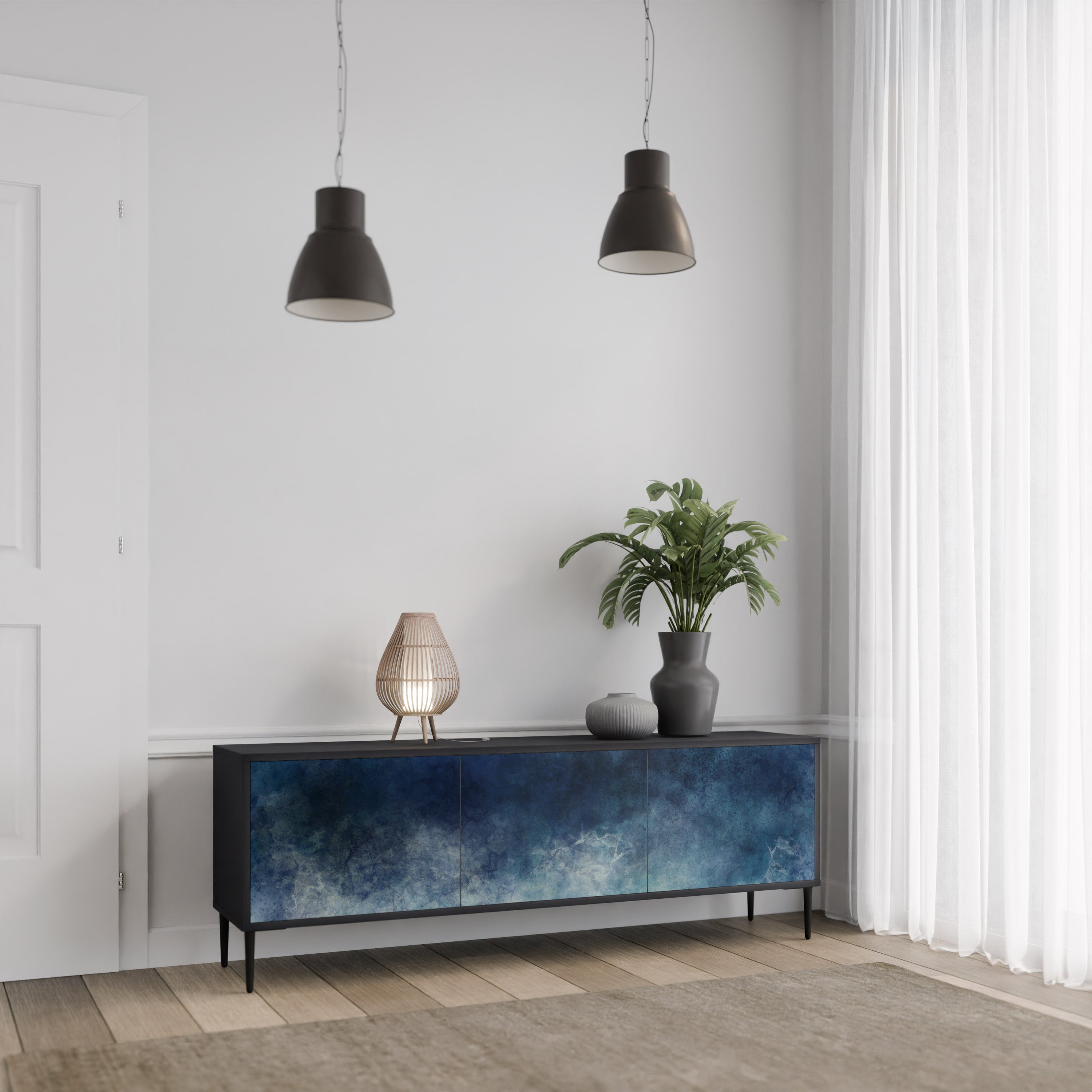 CELESTIAL FALL 3-dörrars TV-bänk i svart finish