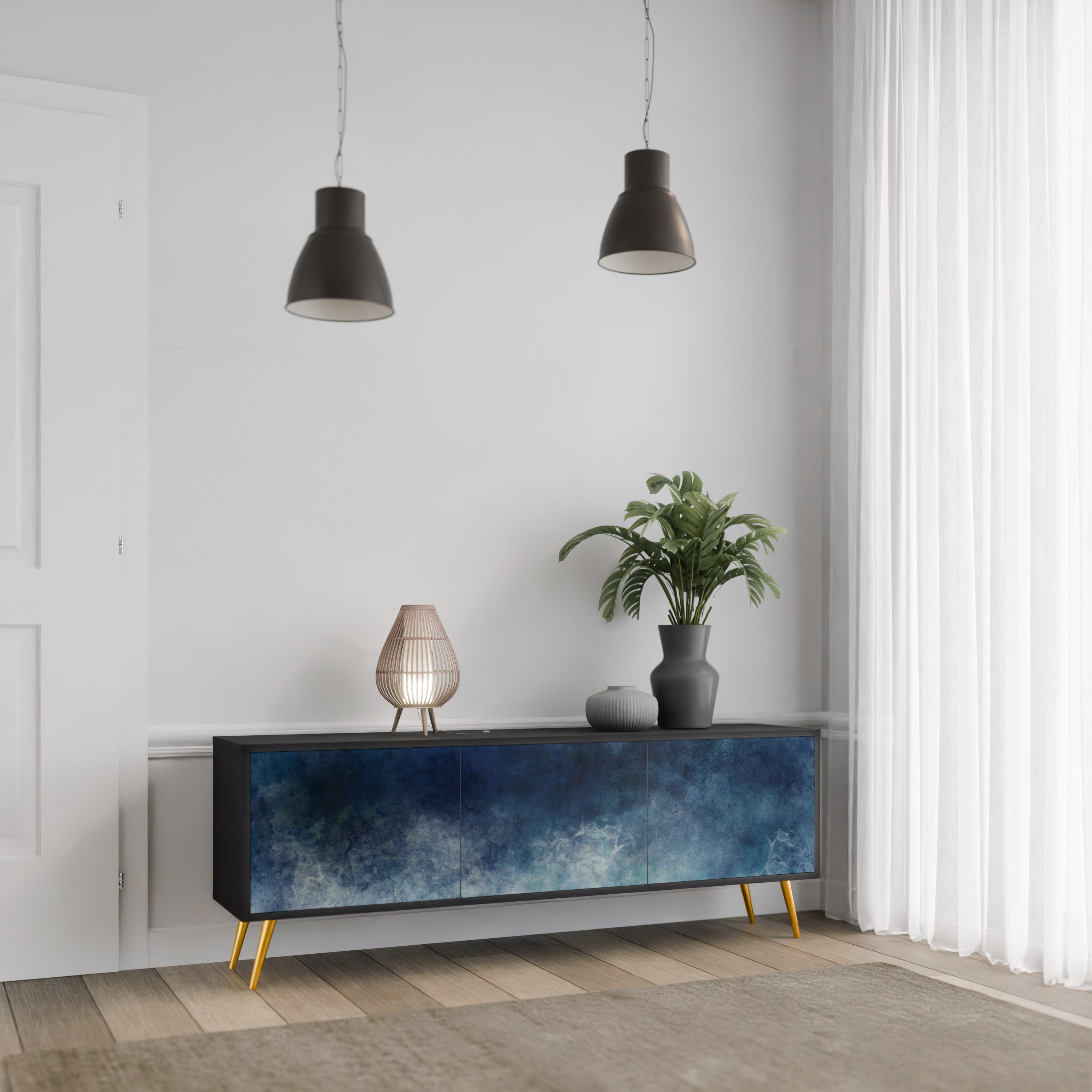 CELESTIAL FALL 3-dörrars TV-bänk i svart finish