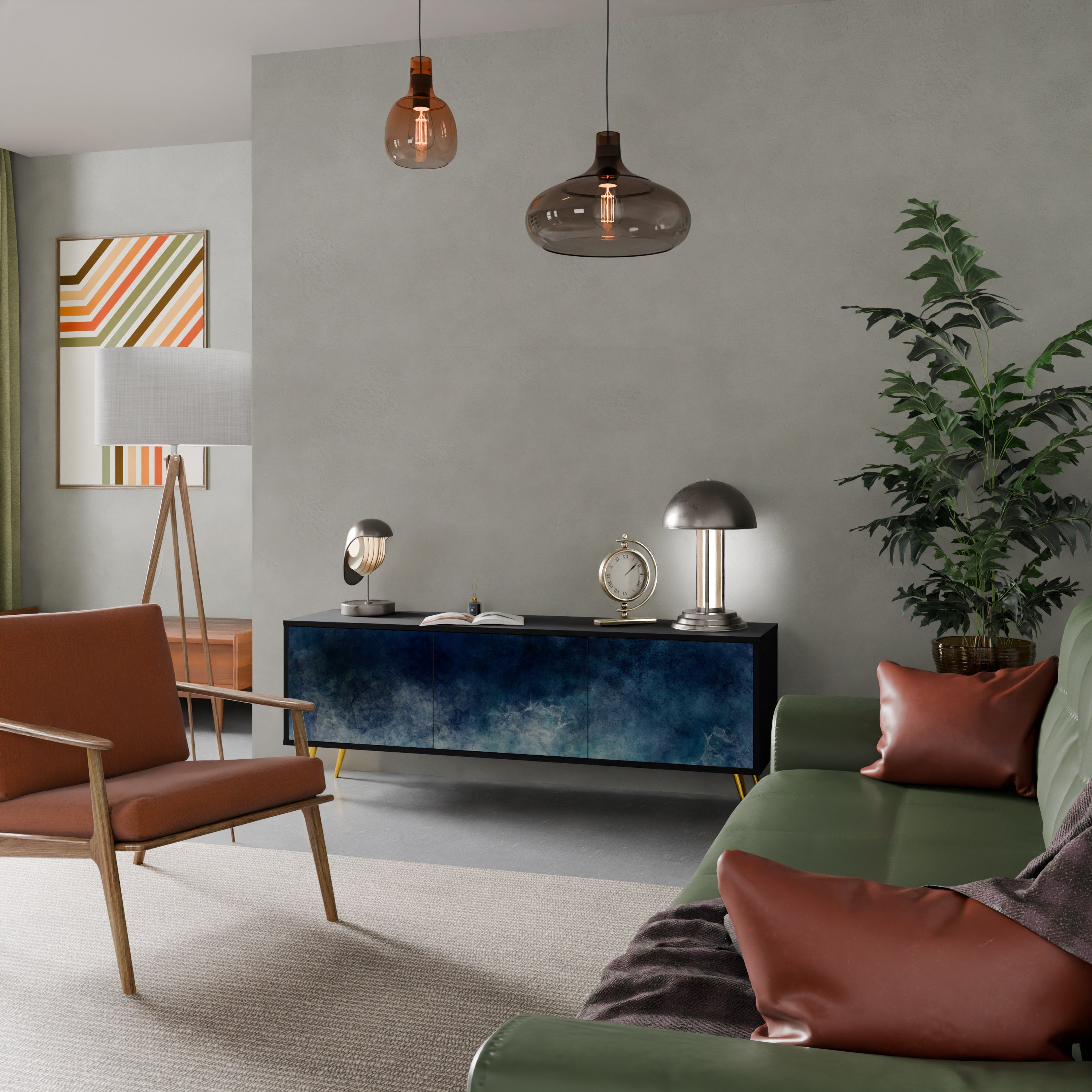 CELESTIAL FALL 3-dörrars TV-bänk i svart finish