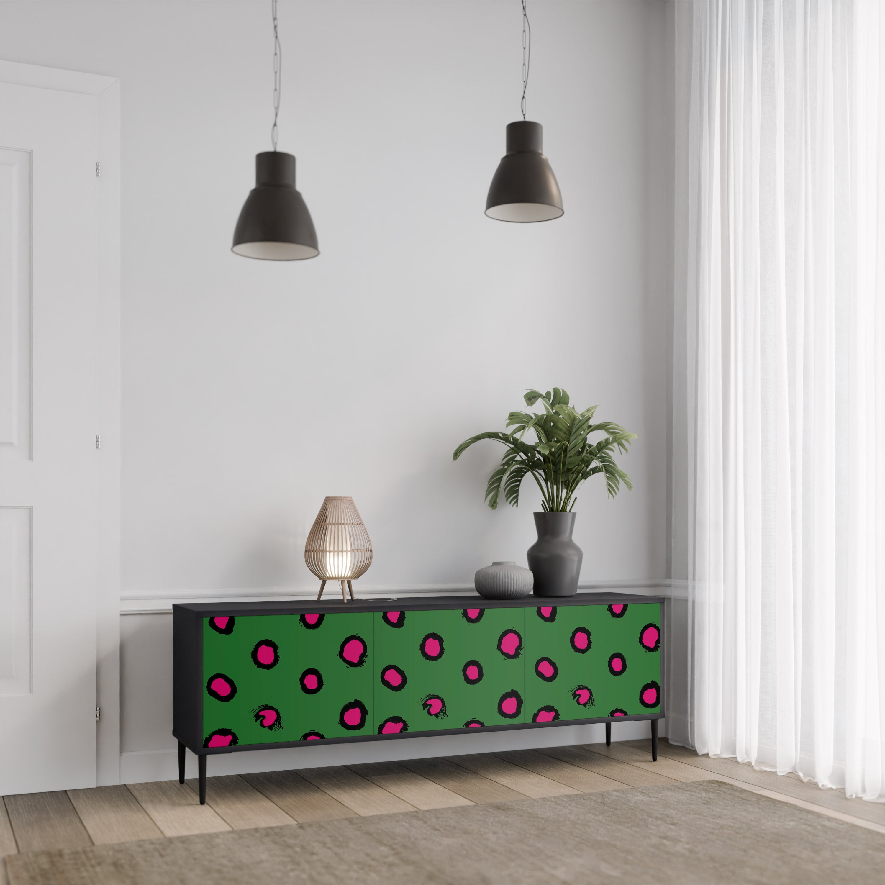 FUNKY SPOTS 3-dörrars TV-bänk i svart finish