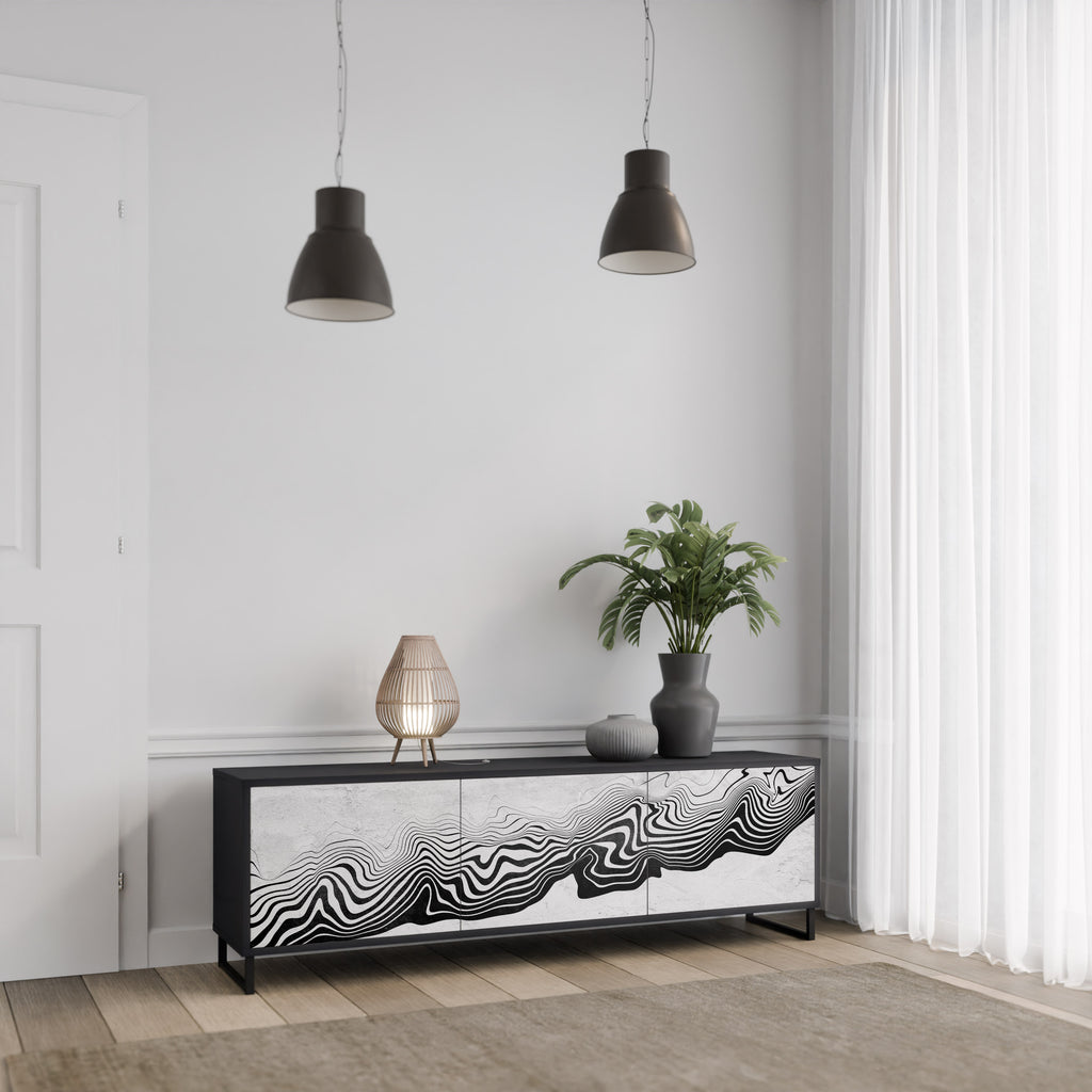 MONOKROM MIRAGE 3-dörrars TV-bänk i svart finish