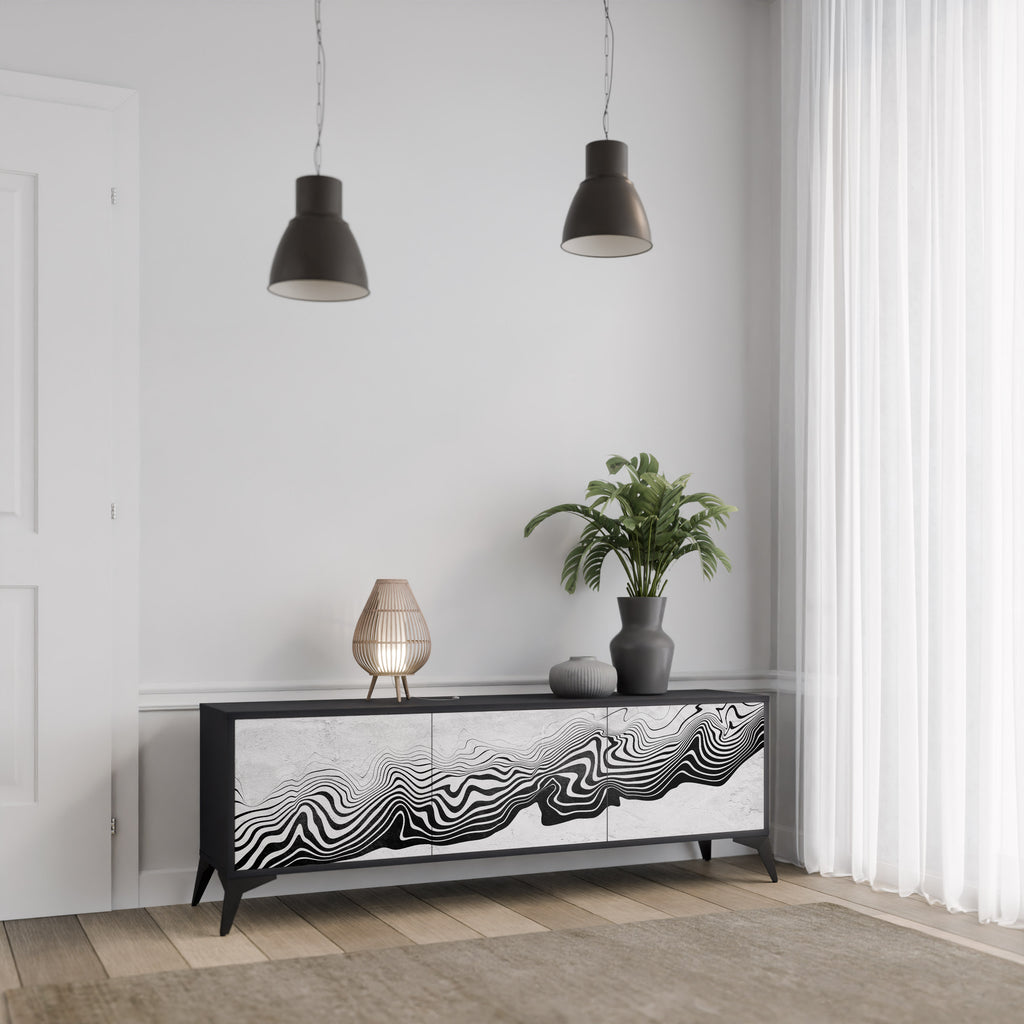 MONOKROM MIRAGE 3-dörrars TV-bänk i svart finish