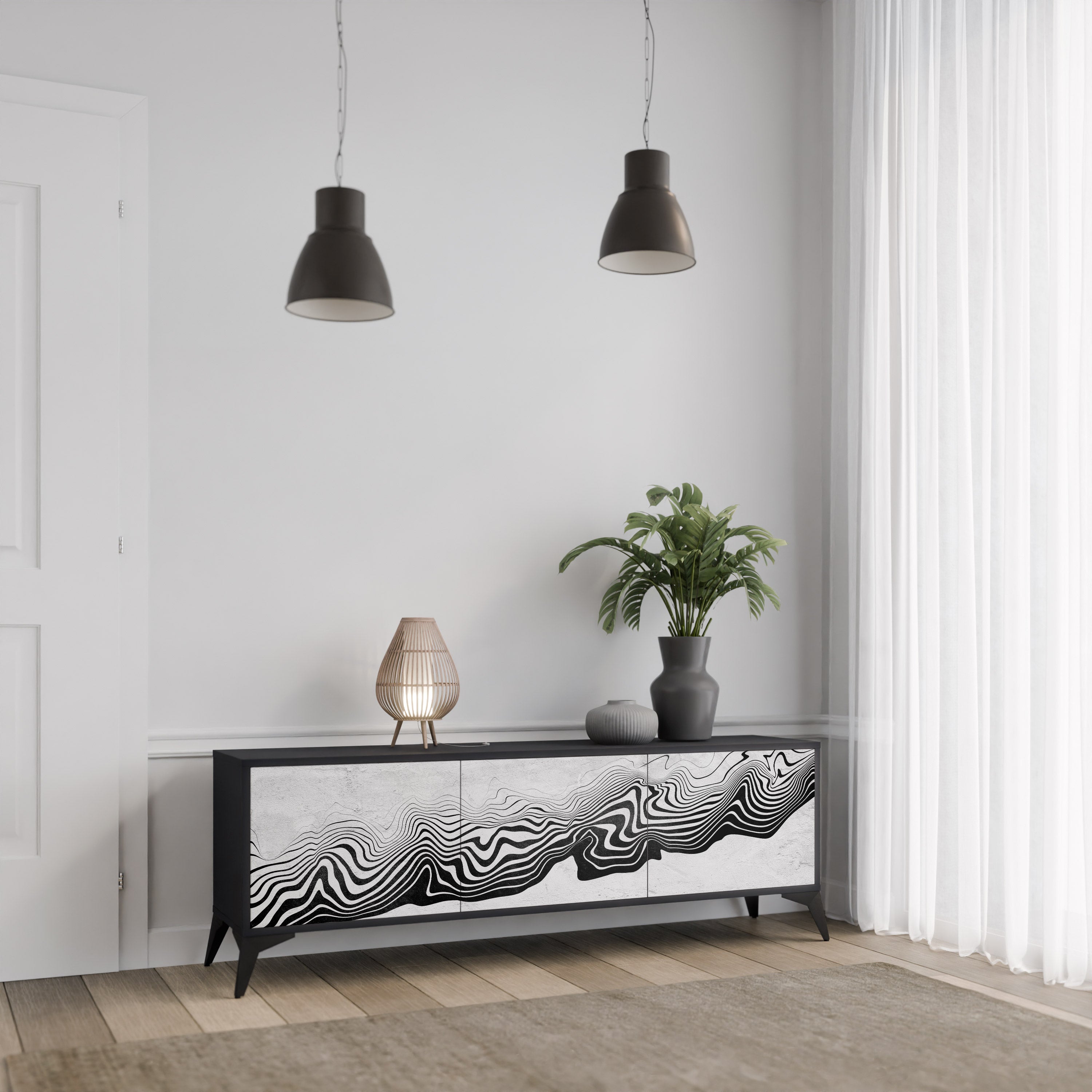 MONOKROM MIRAGE 3-dörrars TV-bänk i svart finish