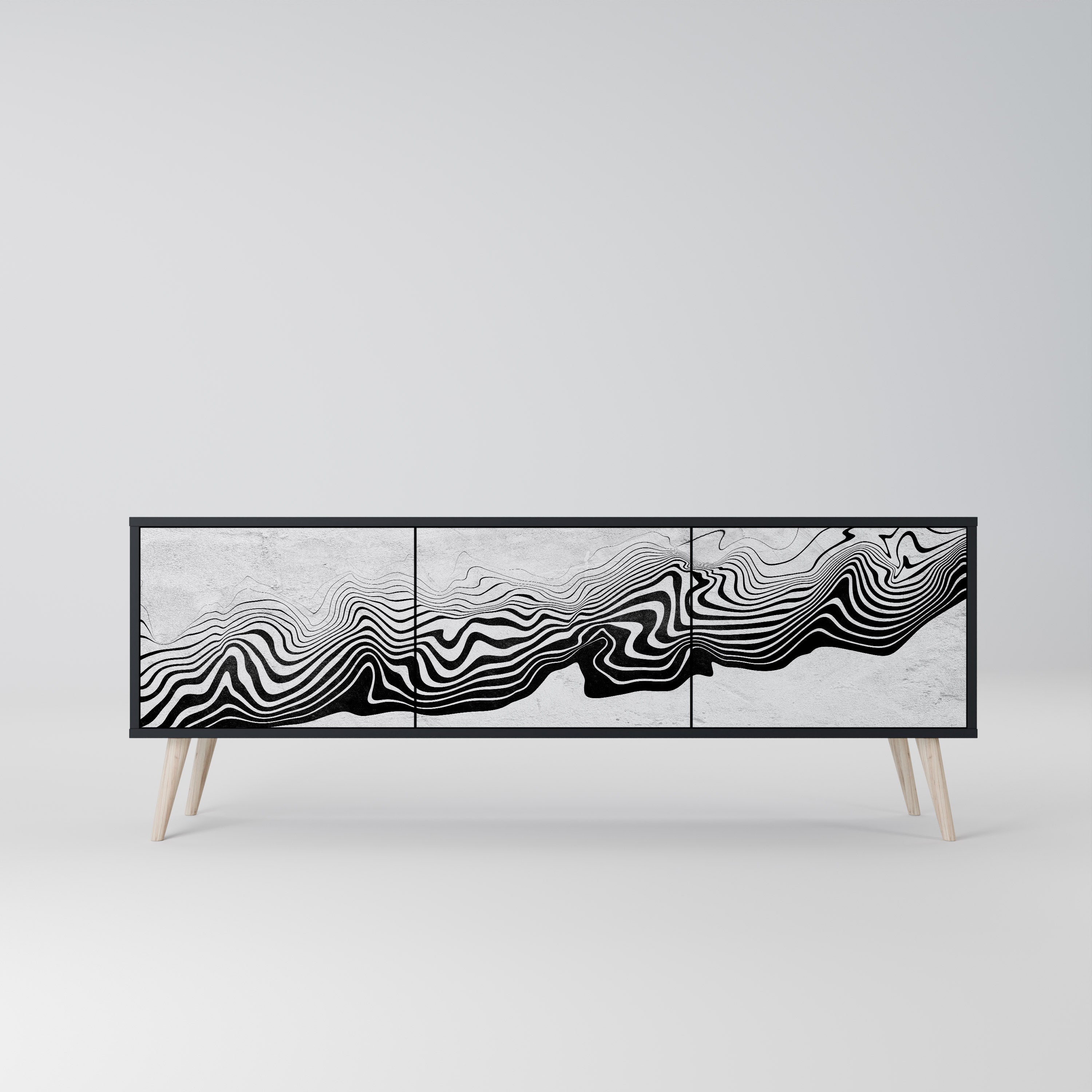 MONOKROM MIRAGE 3-dörrars TV-bänk i svart finish