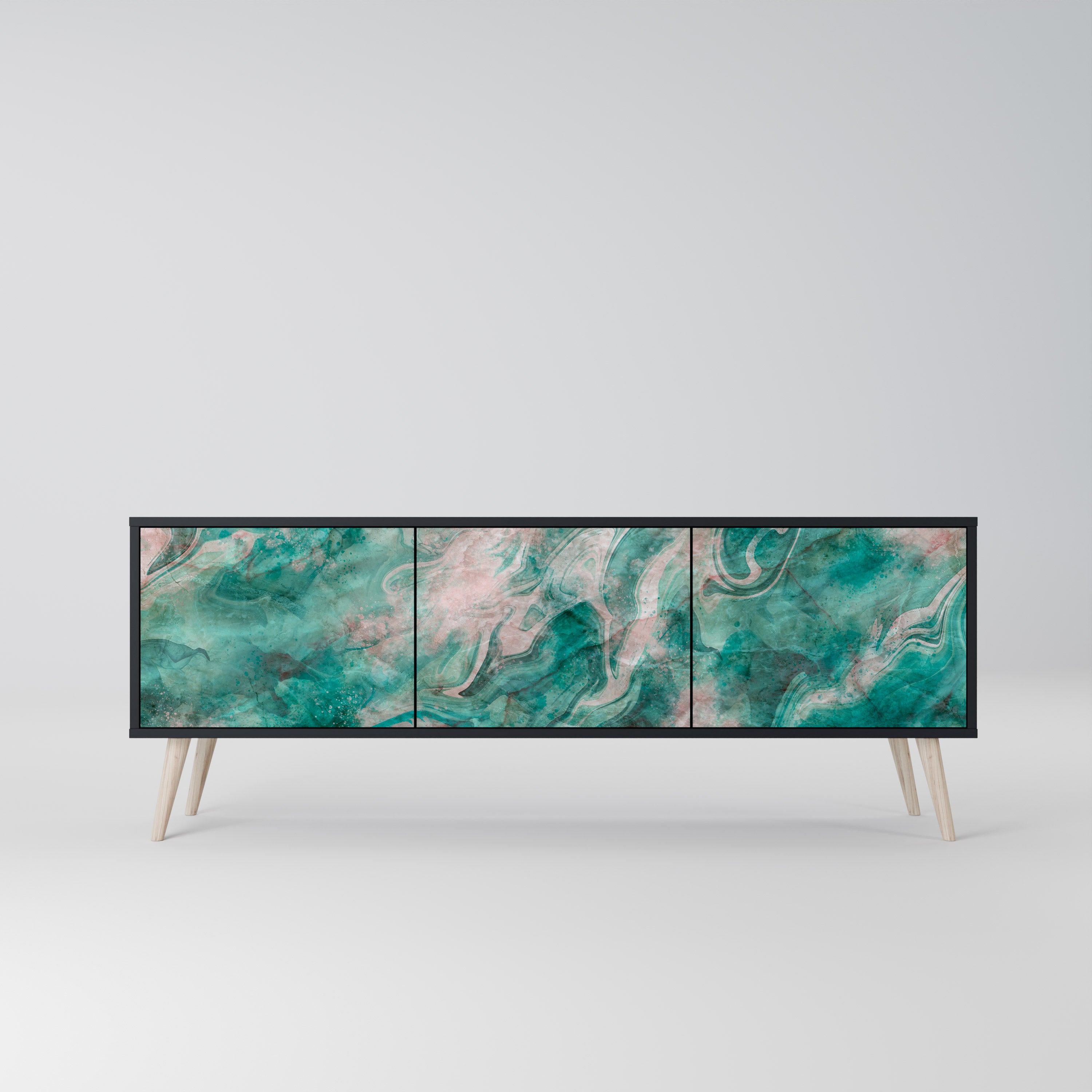 ABSTRACT ALCHEMY 3-dörrars TV-bänk i svart finish