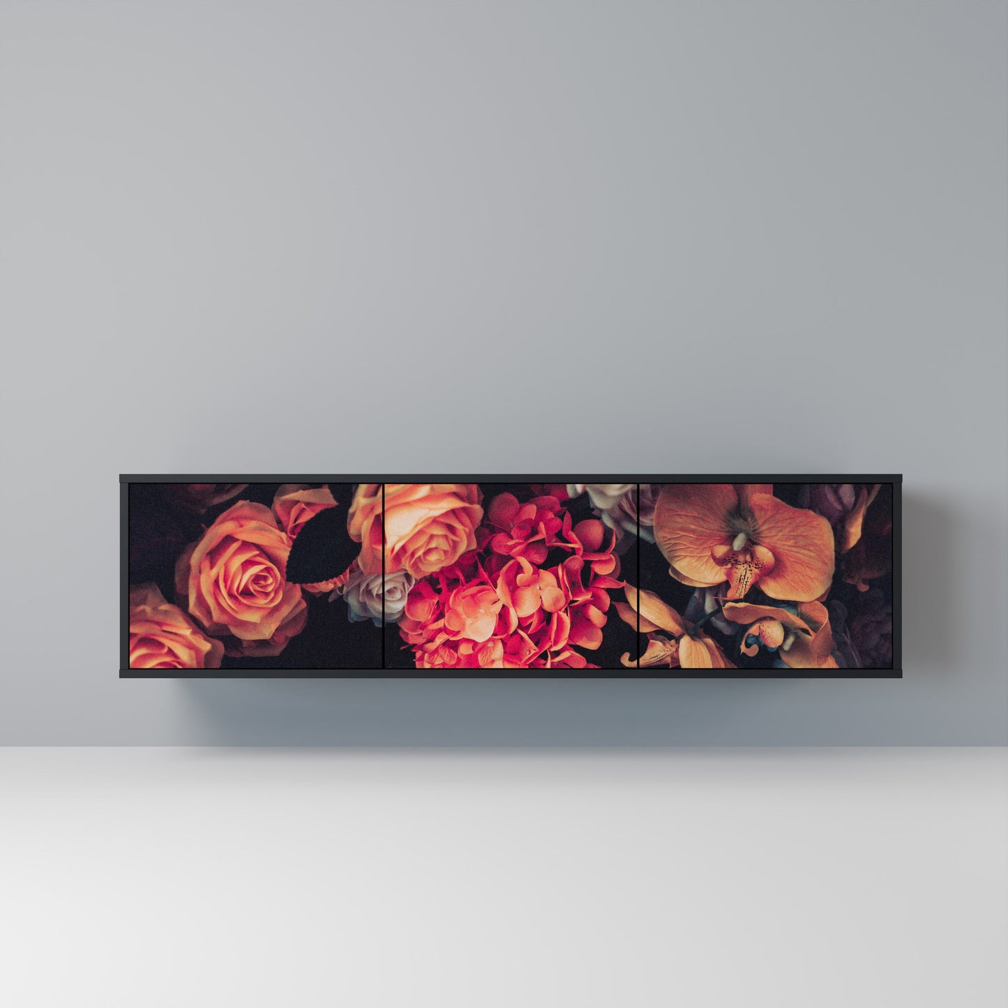 NEVERENDING BLOOM 3-Door TV Stand in Black Finish