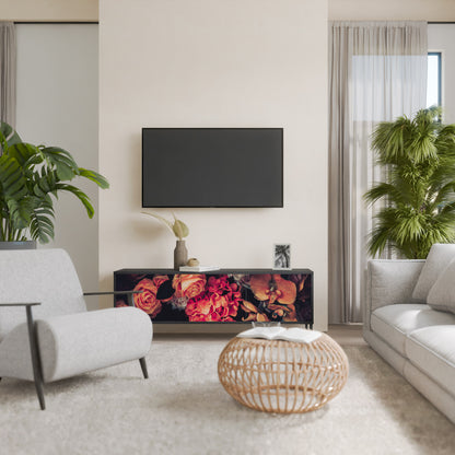 NEVERENDING BLOOM 3-Door TV Stand in Black Finish