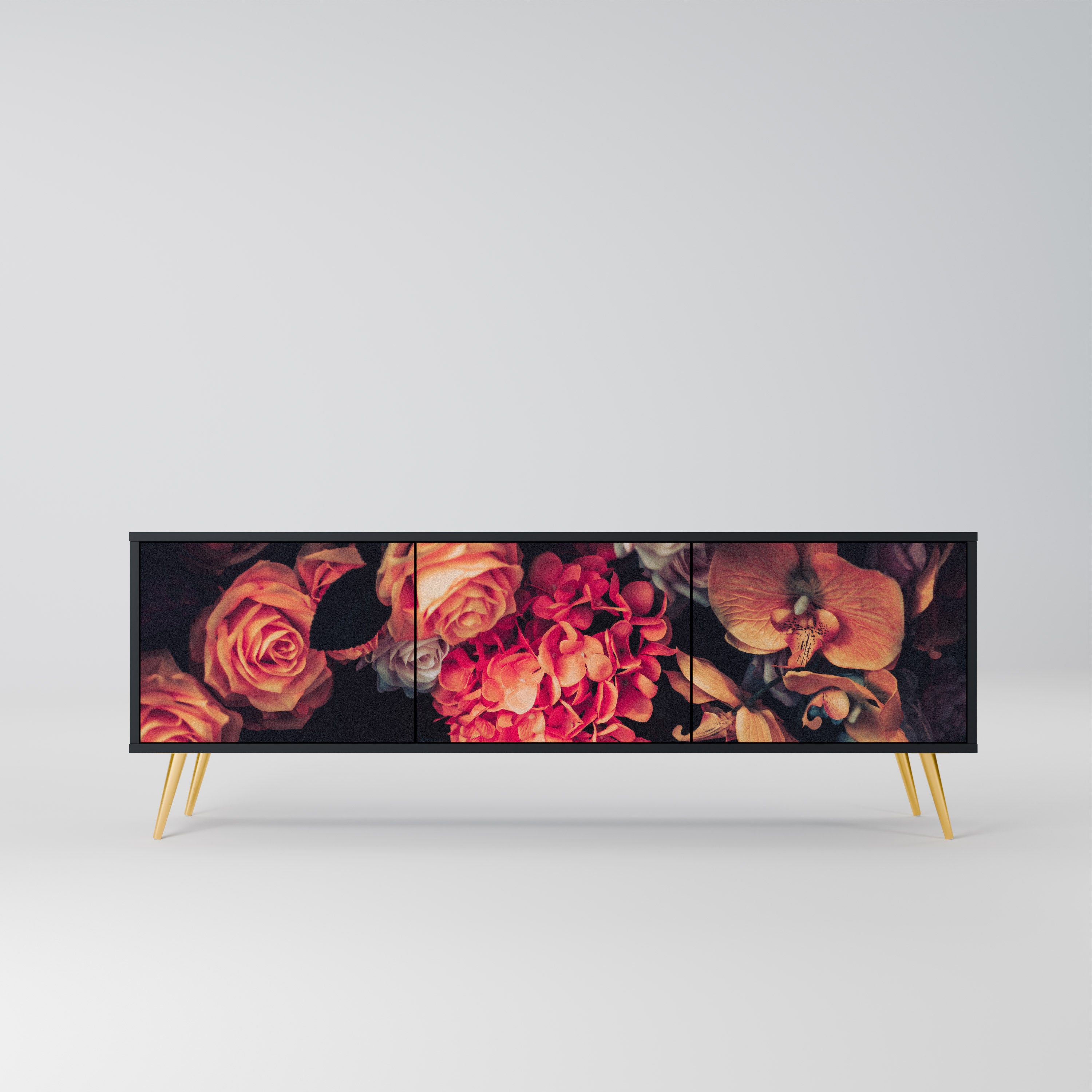 NEVERENDING BLOOM 3-dörrars TV-bänk i svart finish