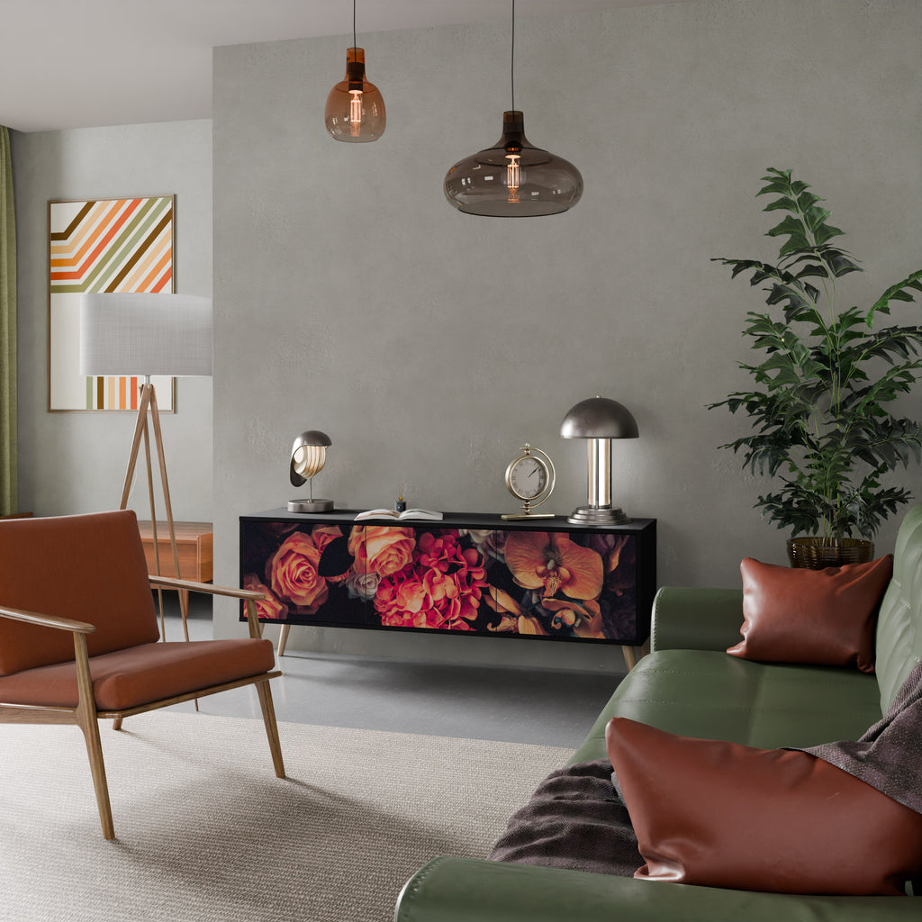 NEVERENDING BLOOM 3-dörrars TV-bänk i svart finish