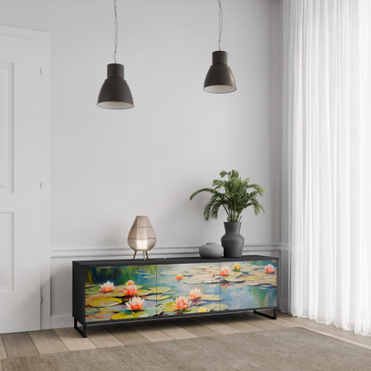 BLOOMING WATERS 3-dörrars TV-bänk i svart finish