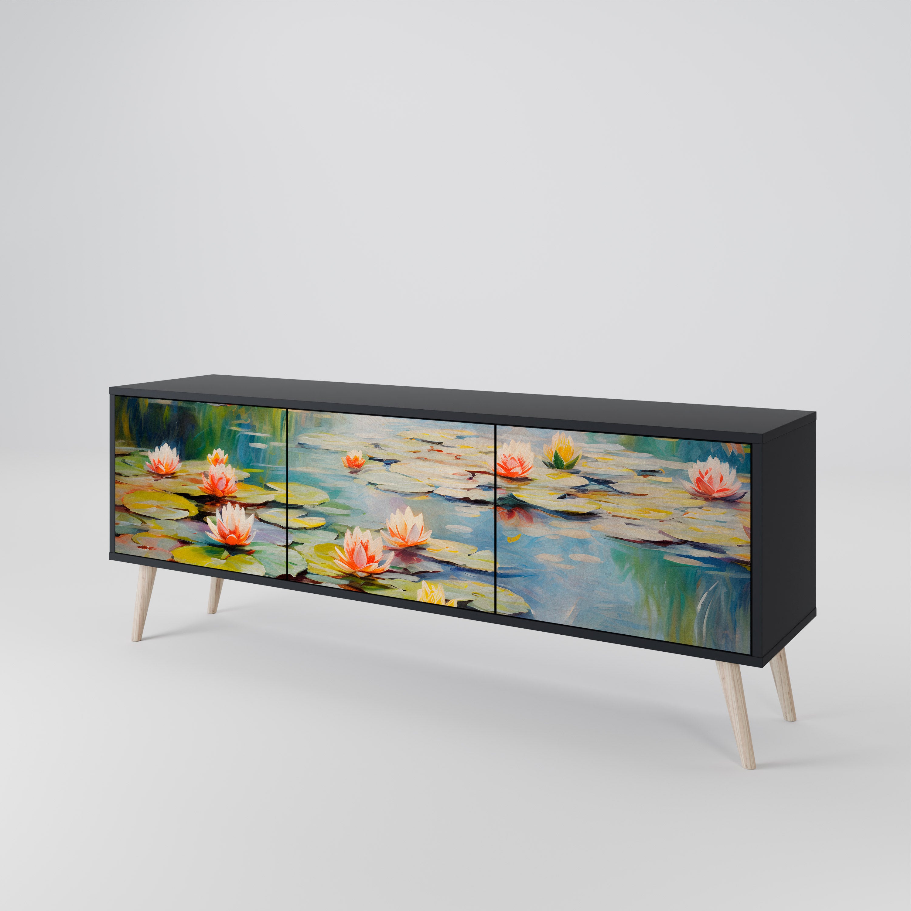 BLOOMING WATERS TV-bänk med 3 dörrar