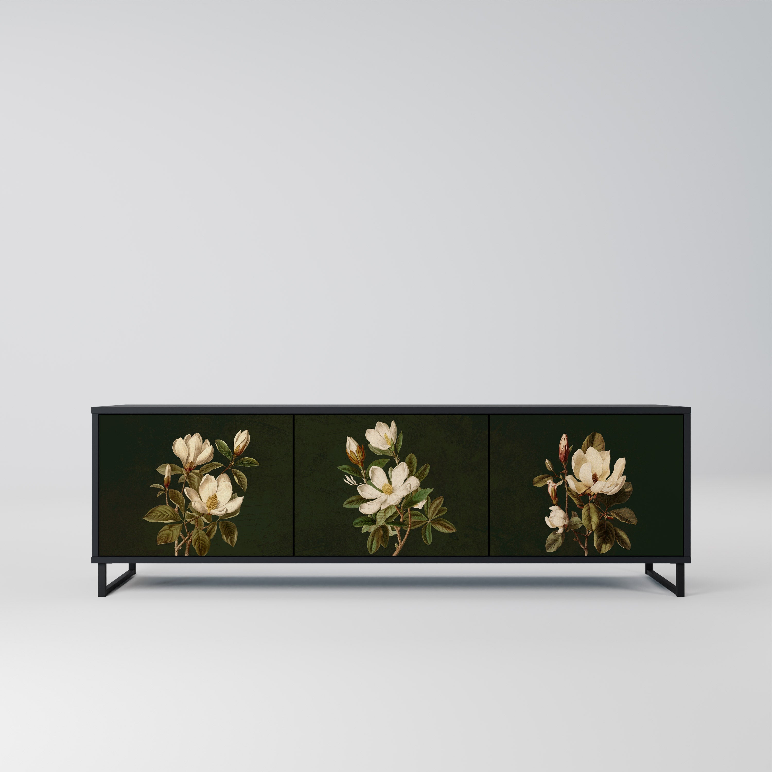 FLORAL NOIR TV-bänk med 3 dörrar i svart finish