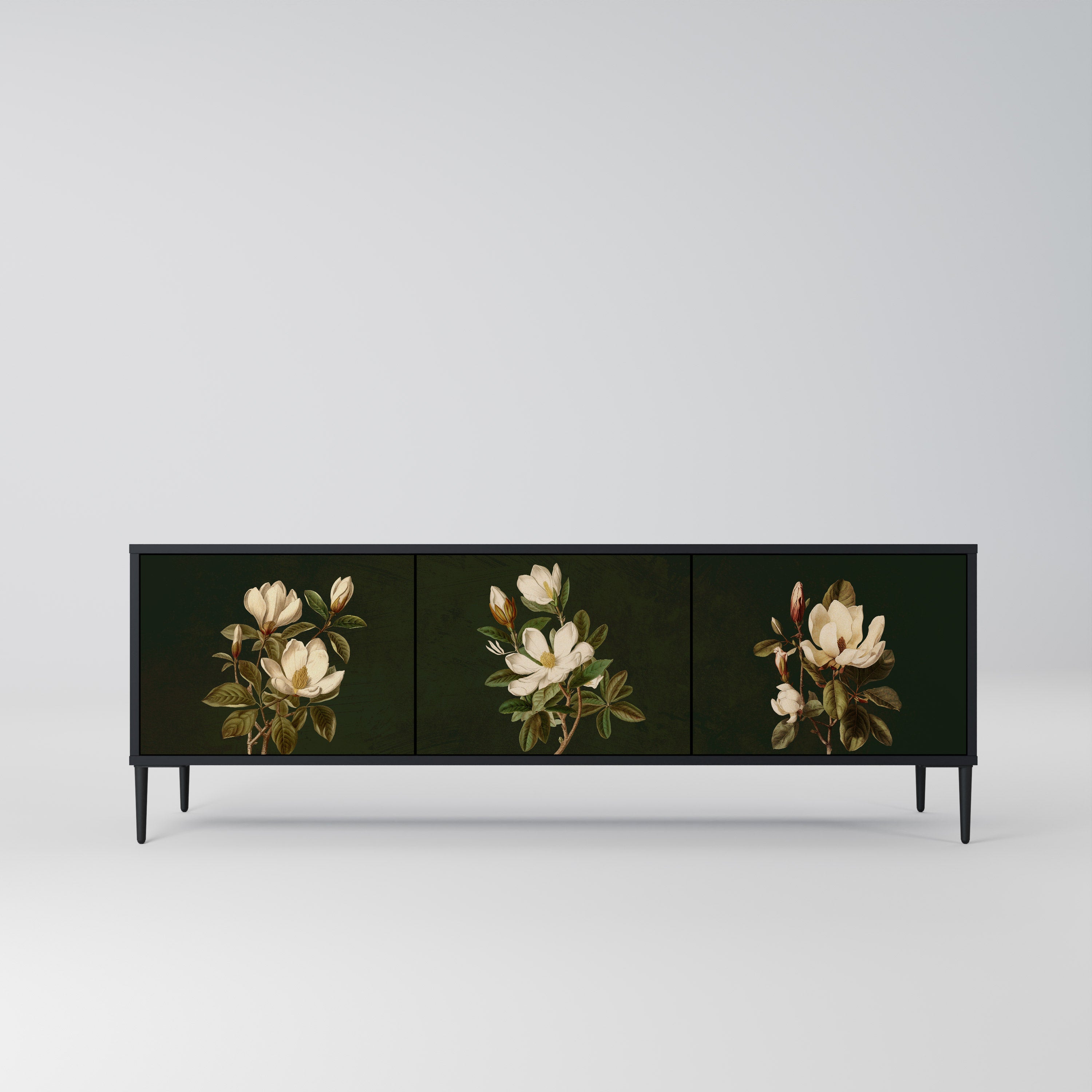 FLORAL NOIR TV-bänk med 3 dörrar i svart finish