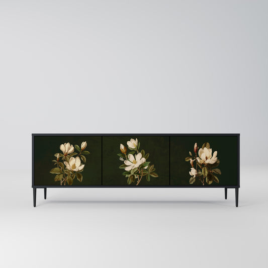 FLORAL NOIR TV-bänk med 3 dörrar i svart finish