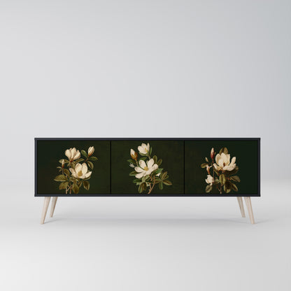 FLORAL NOIR TV-bänk med 3 dörrar i svart finish