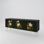 FLORAL NOIR 3-Door TV Stand in Black Finish