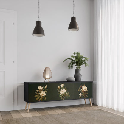 FLORAL NOIR TV-bänk med 3 dörrar i svart finish