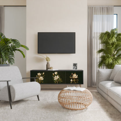 FLORAL NOIR TV-bänk med 3 dörrar i svart finish