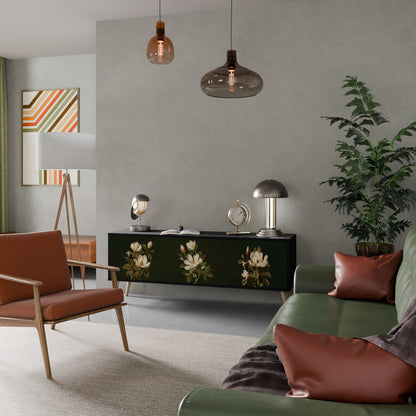 FLORAL NOIR TV-bänk med 3 dörrar i svart finish