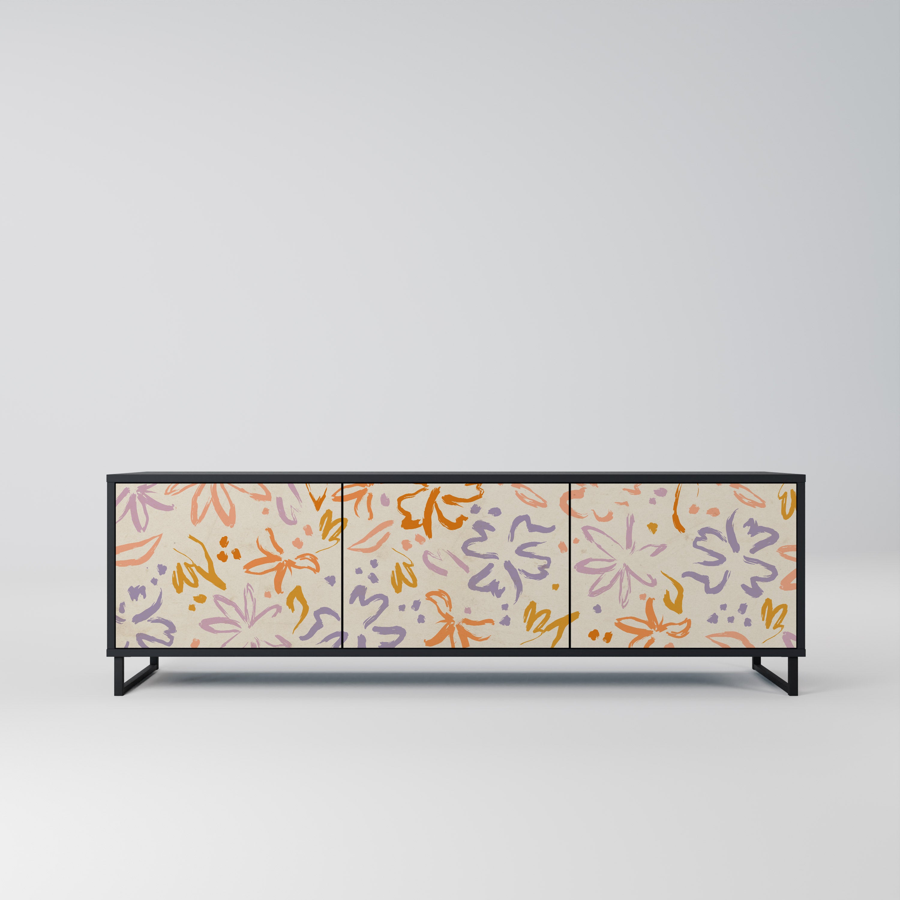 SPRING WHIMSY 3-dörrars TV-bänk i svart finish
