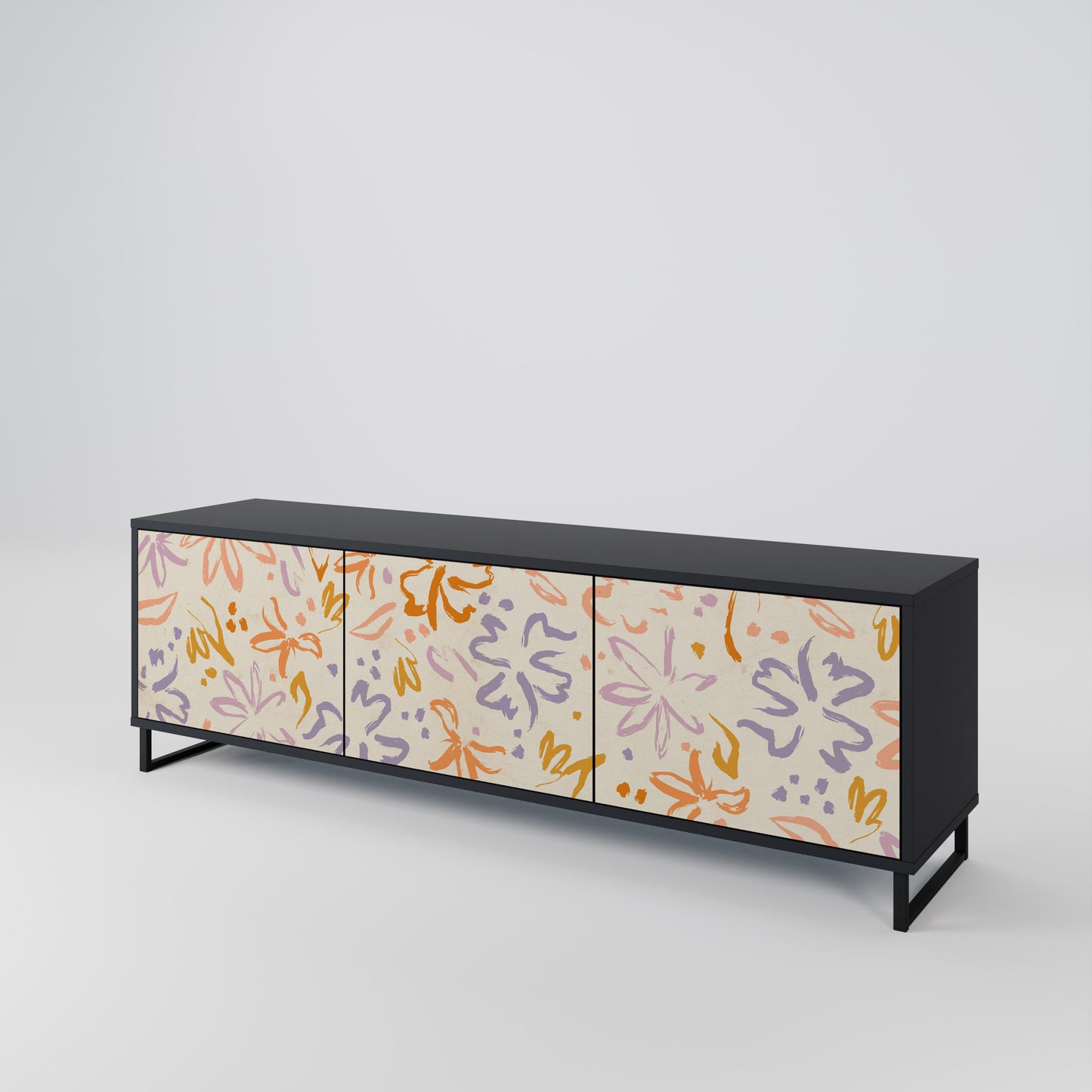 SPRING WHIMSY 3-dörrars TV-bänk i svart finish