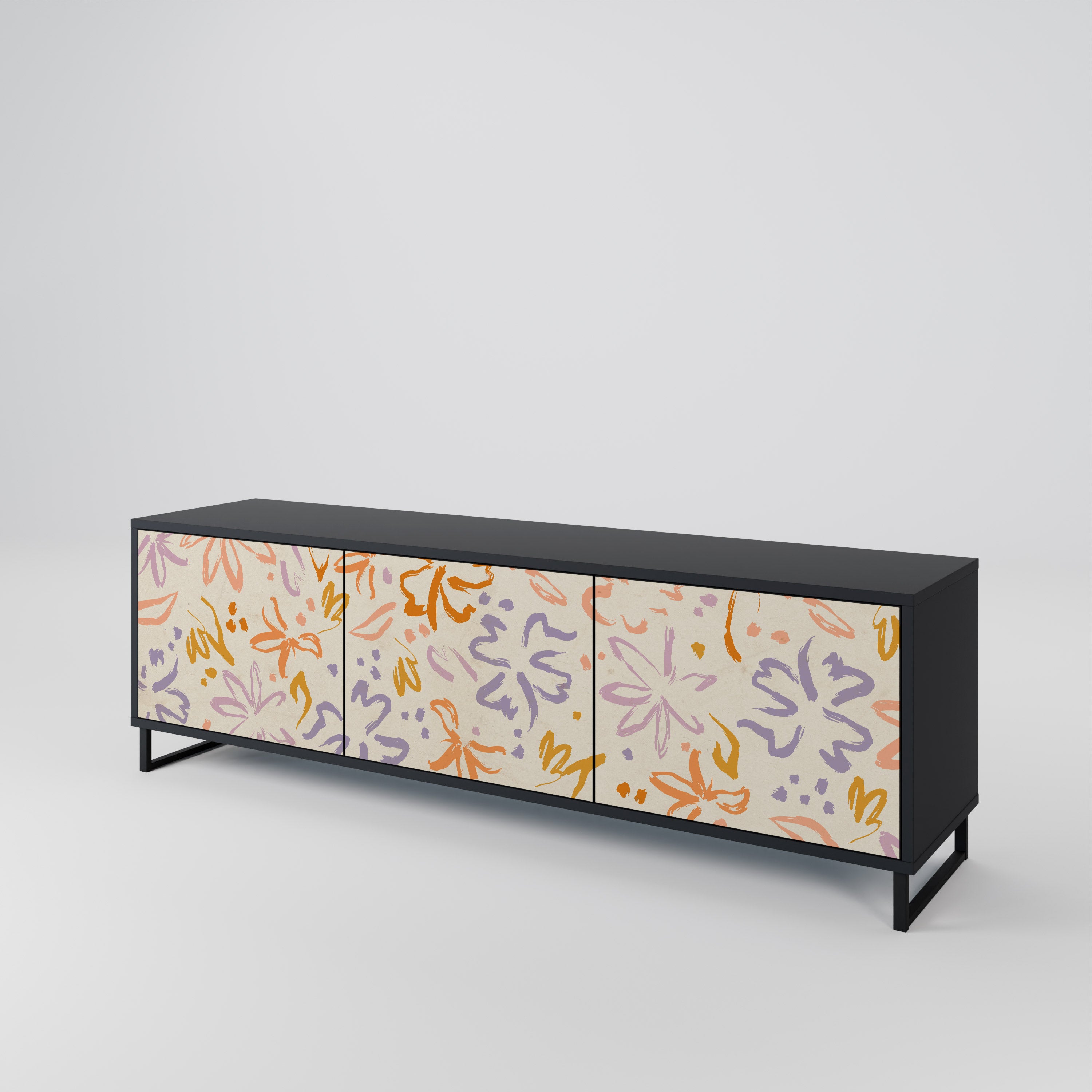 SPRING WHIMSY 3-dörrars TV-bänk i svart finish
