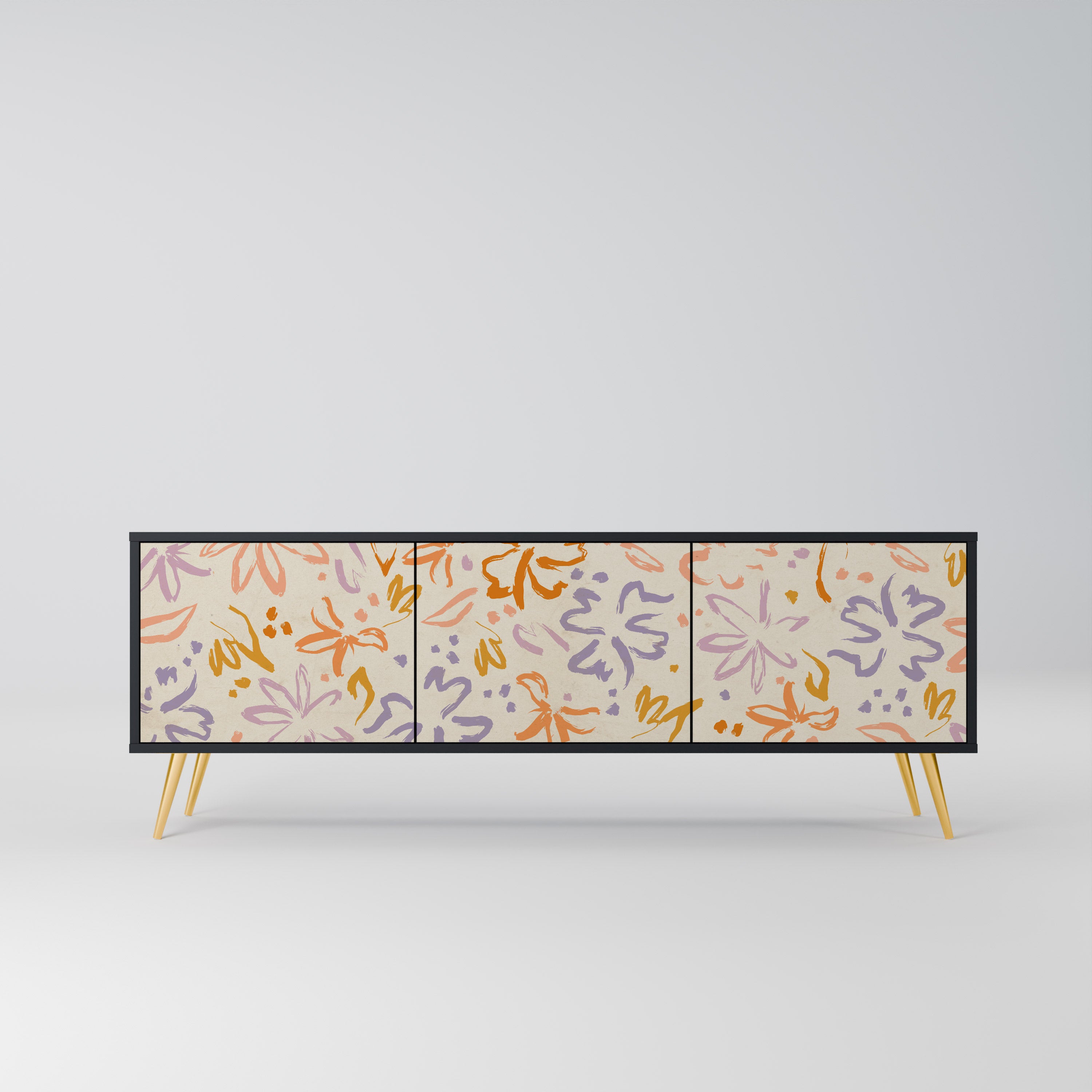 SPRING WHIMSY 3-dörrars TV-bänk i svart finish