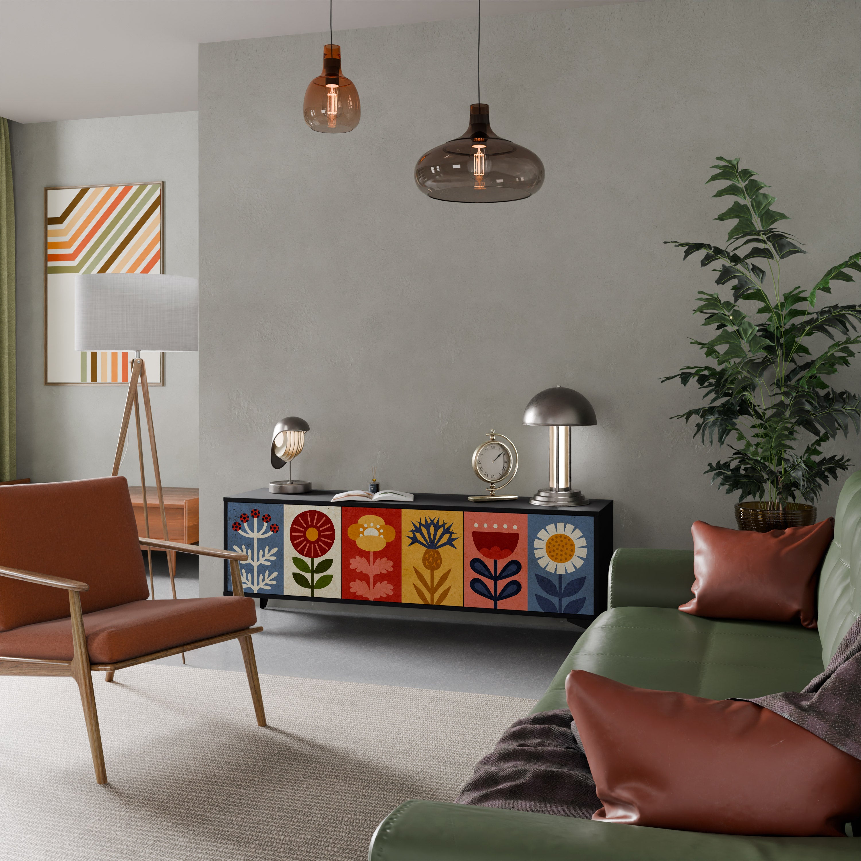 SCANDIC FLOWERET 3-dörrars TV-bänk i svart finish