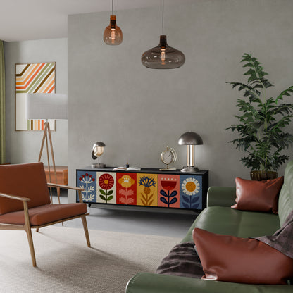 SCANDIC FLOWERET 3-dörrars TV-bänk i svart finish