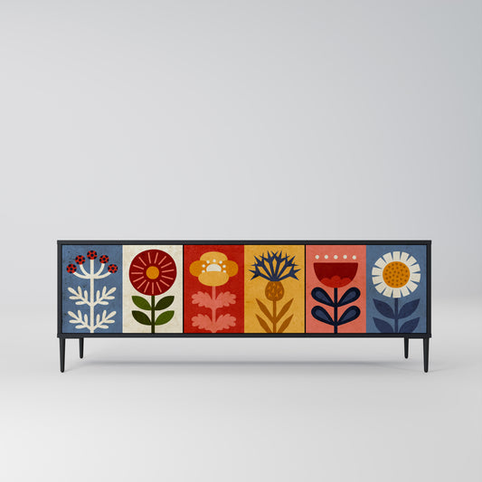 SCANDIC FLOWERET 3-Door TV Stand in Black Finish