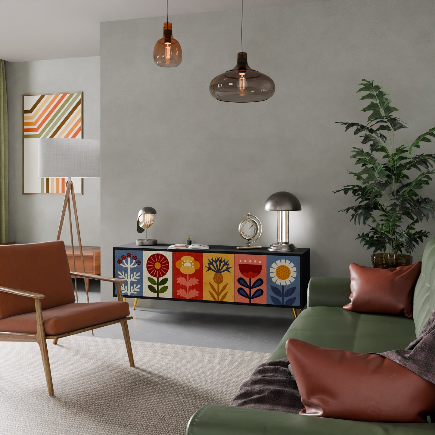 SCANDIC FLOWERET 3-dörrars TV-bänk i svart finish