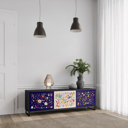 BLOMMA KOMBINATION 3-dörrars TV-bänk i svart finish