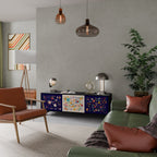 FLORAL COMBINATION 3-Door TV Stand in Black Finish