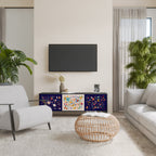 FLORAL COMBINATION 3-Door TV Stand in Black Finish