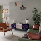 FLORAL COMBINATION 3-Door TV Stand in Black Finish