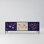 FLORAL COMBINATION 3-Door TV Stand in Black Finish
