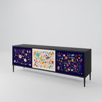 FLORAL COMBINATION 3-Door TV Stand in Black Finish