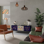 FLORAL COMBINATION 3-Door TV Stand in Black Finish