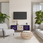 FLORAL COMBINATION 3-Door TV Stand in Black Finish