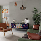 FLORAL COMBINATION 3-Door TV Stand in Black Finish