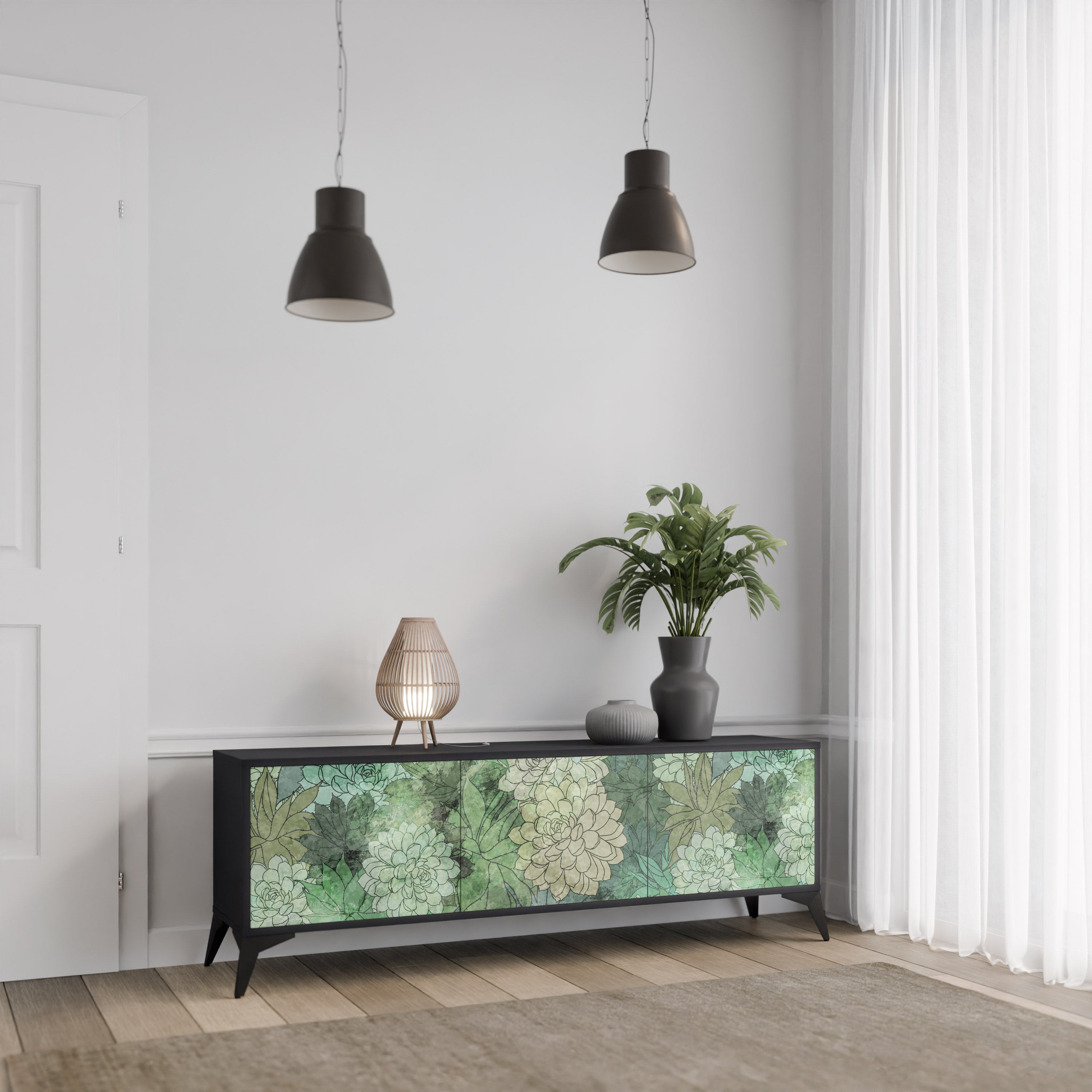 SUCCULENT CLUSTER 3-dörrars TV-bänk i svart finish