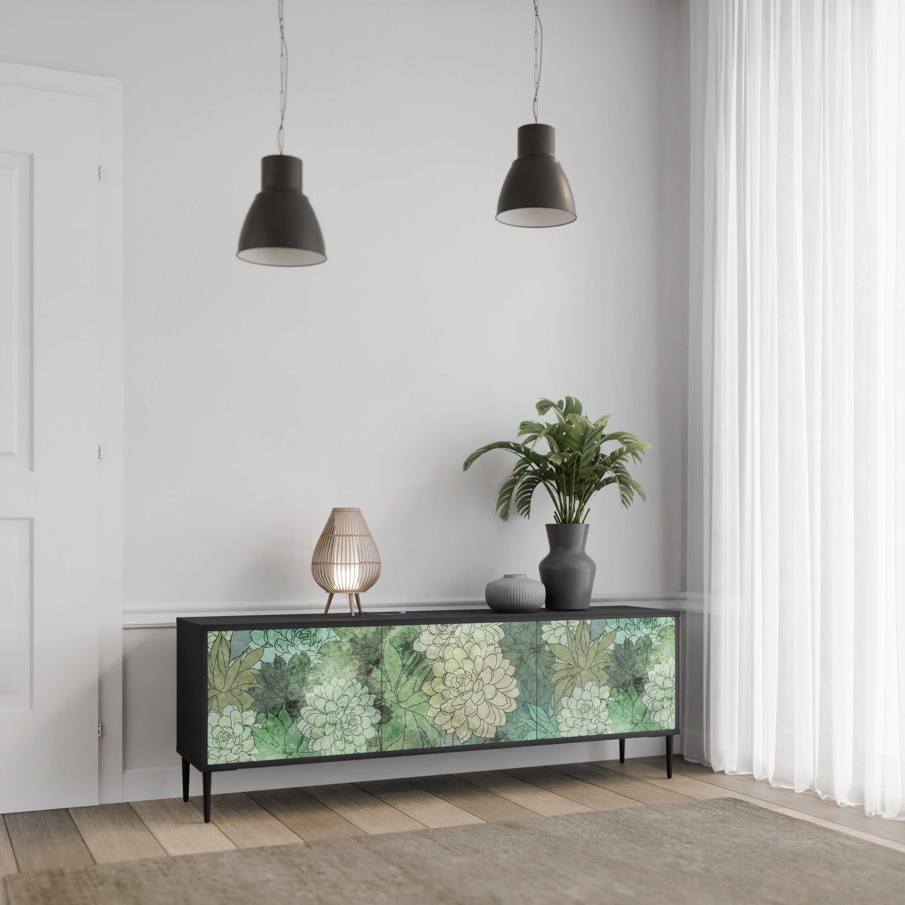 SUCCULENT CLUSTER 3-dörrars TV-bänk i svart finish