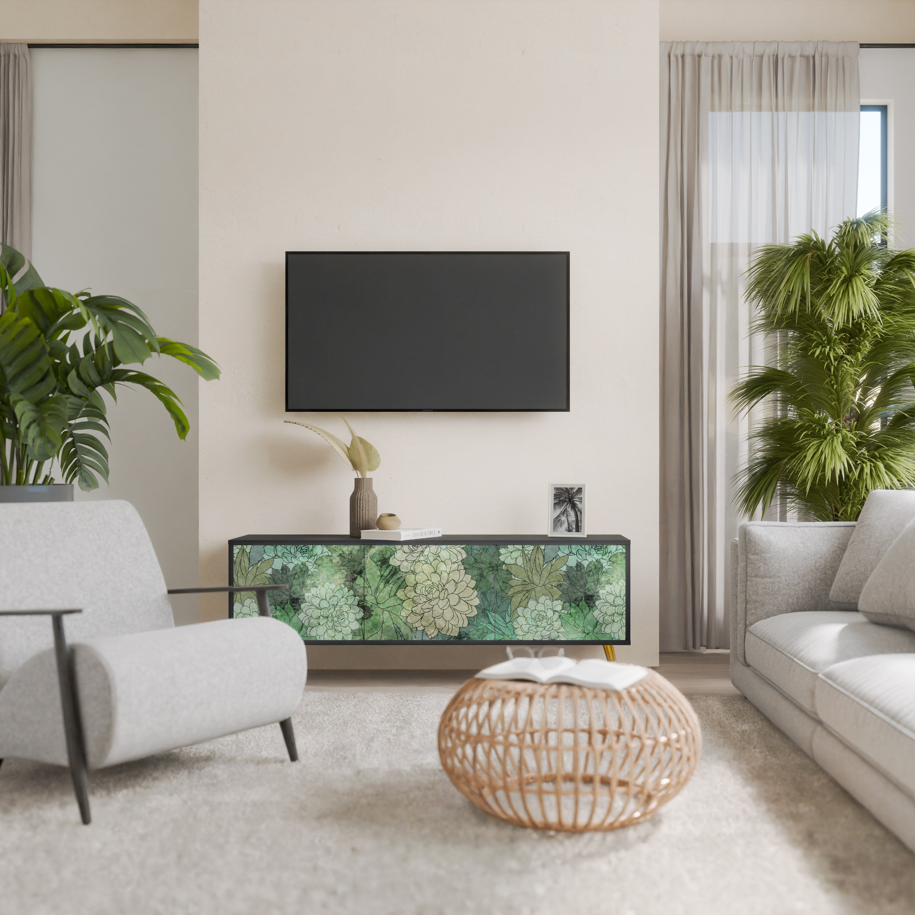 SUCCULENT CLUSTER 3-dörrars TV-bänk i svart finish