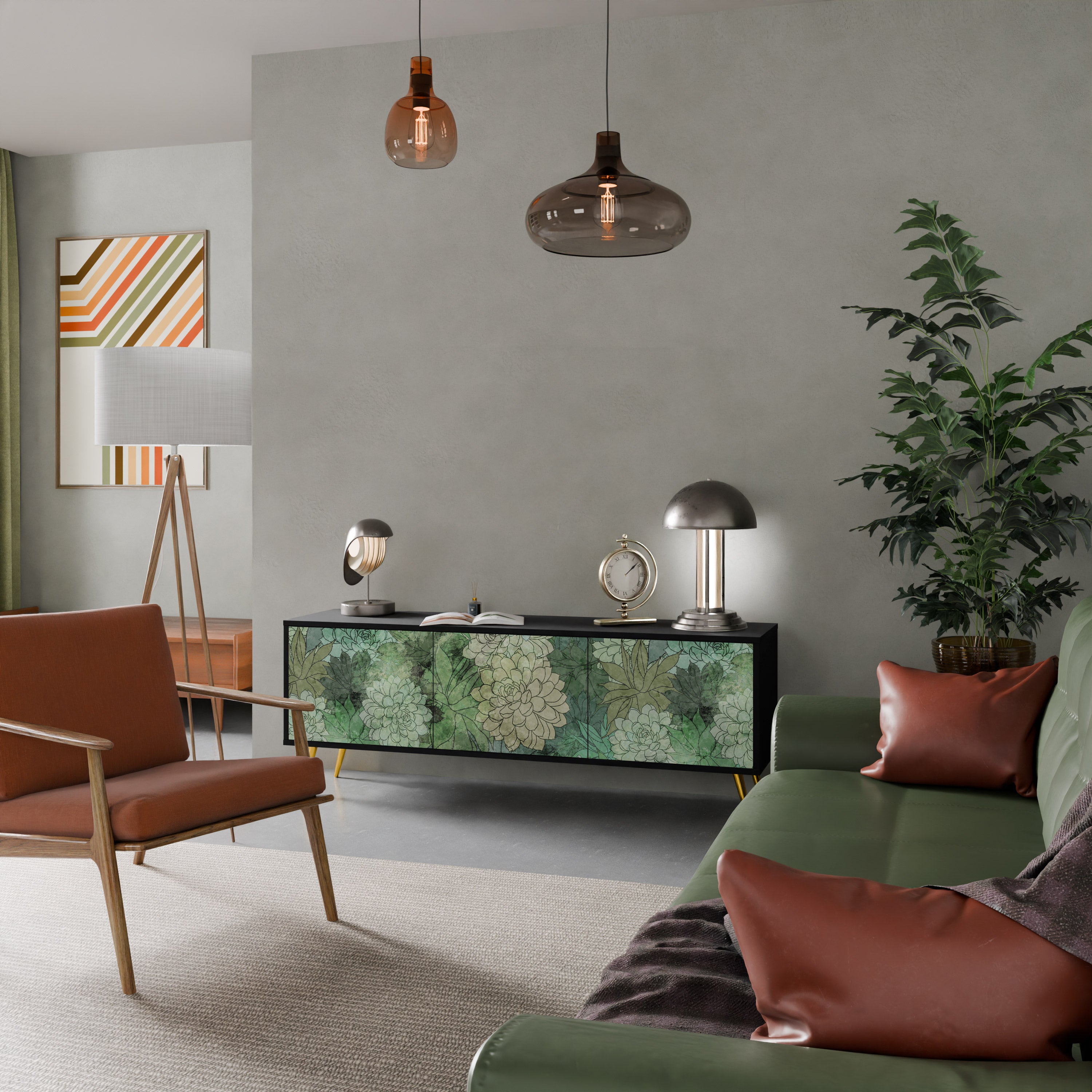 SUCCULENT CLUSTER 3-dörrars TV-bänk i svart finish