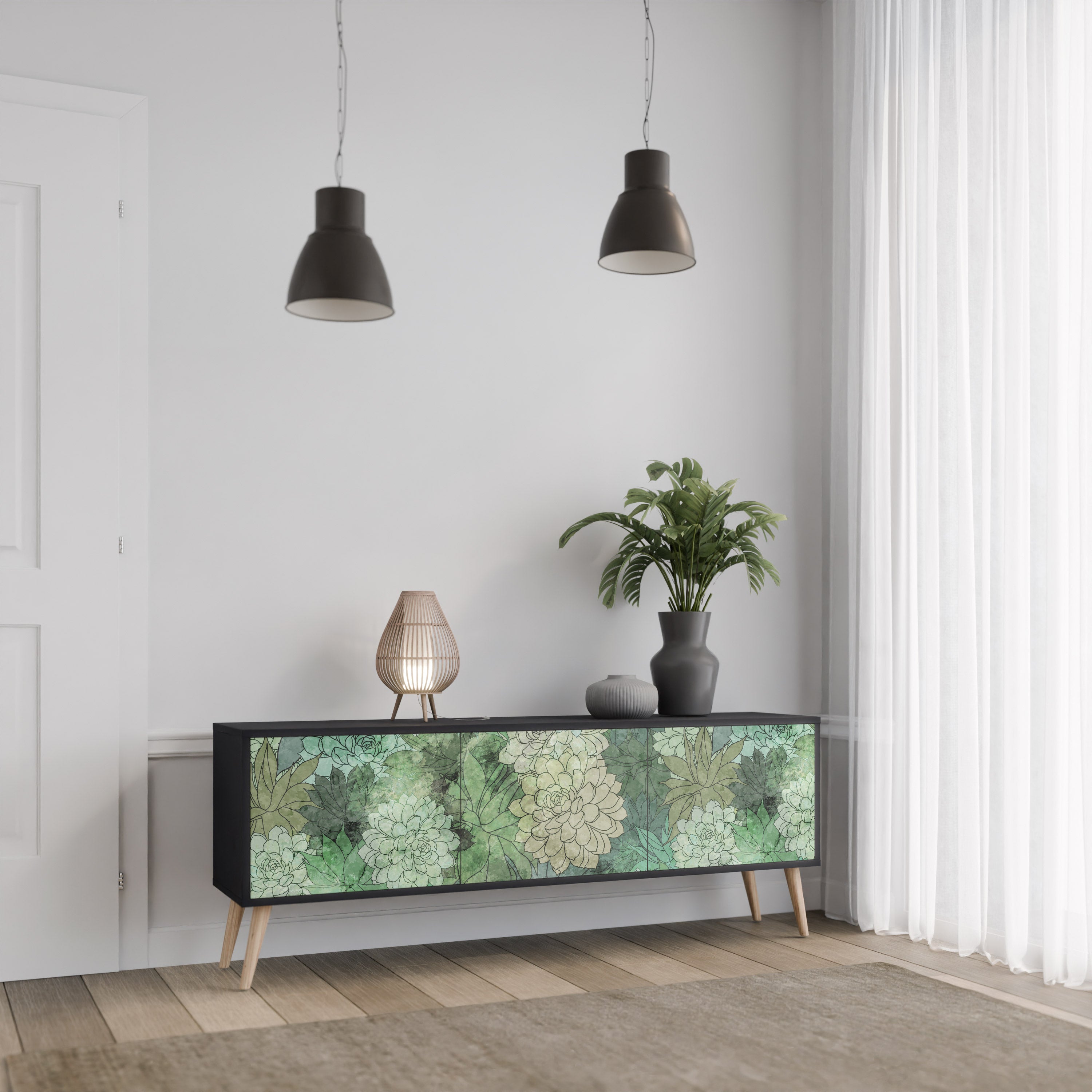 SUCCULENT CLUSTER 3-dörrars TV-bänk i svart finish