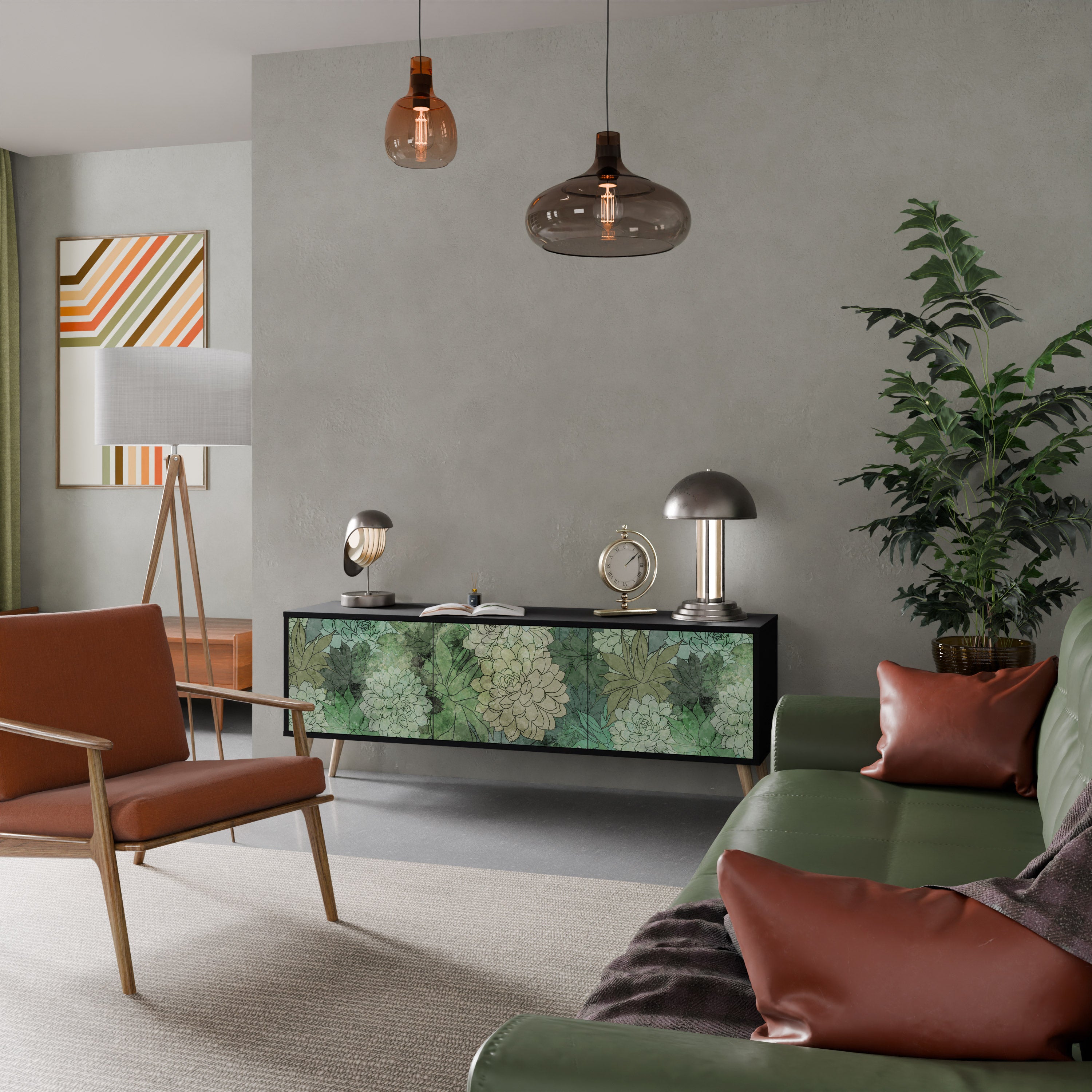 SUCCULENT CLUSTER 3-dörrars TV-bänk i svart finish