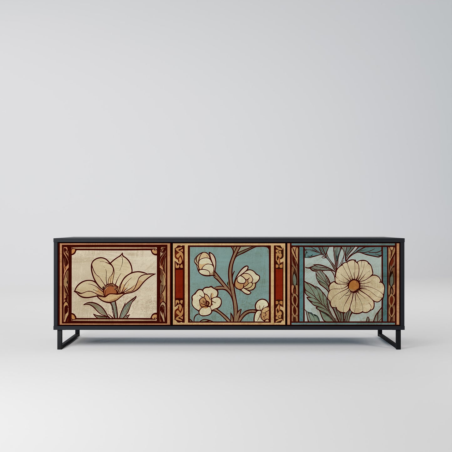 TIMELESS FLORA 3-Door TV Stand in Black Finish