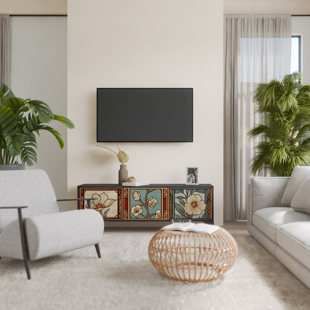 TIDLÖS FLORA 3-dörrars TV-bänk i svart finish